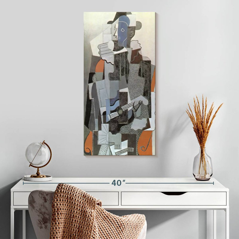 Harlequin jouant de la guitare, H 30 po x l 15 po