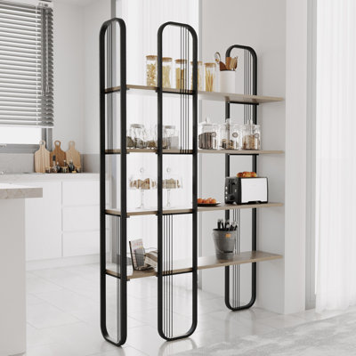 Modern Industrial Bookshelf, Black, 48.8 x 71.7 x 10.2 inches | 100% Melamine Coated Particle Board, 0.7 inches Thick | Sturdy Metal Frame, Numerous Shelves | Perfect for Home Office, Living Room & Study Spaces