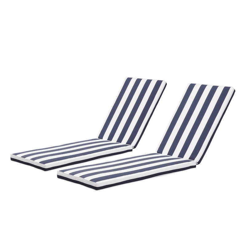 74.4"L X 21.93"W Chaise Lounge Cushion Pair, Blue And White Striped, Breathable , High Resilience Sponge, Removable Zipper Covers For Cleaning 2Pcs Outdoor Chair Cushions, Striped Fade , Covers, Easy