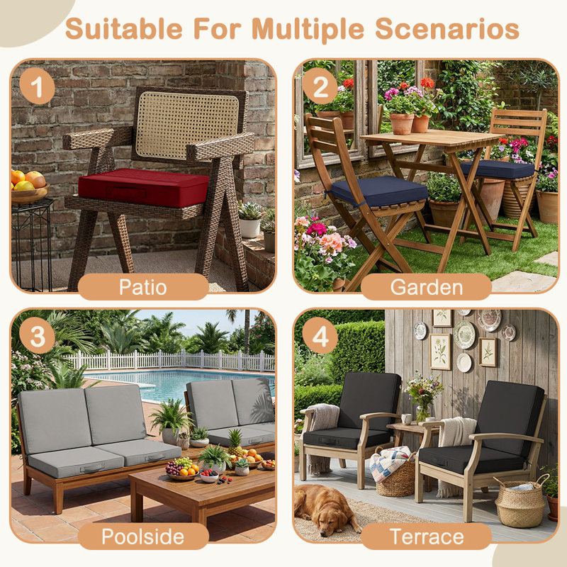 2-Pack 19x19x3 Inch Outdoor Chair Cushions - High-Density Foam Water-Resistant UV-Protected Removable Cover Seat/Back Cushions for Patio, Garden, Burgundy