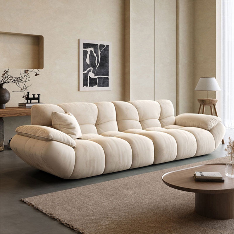 Modern and simple suede straight-row sofa, 32.28"H*86.61"W*40.55"D