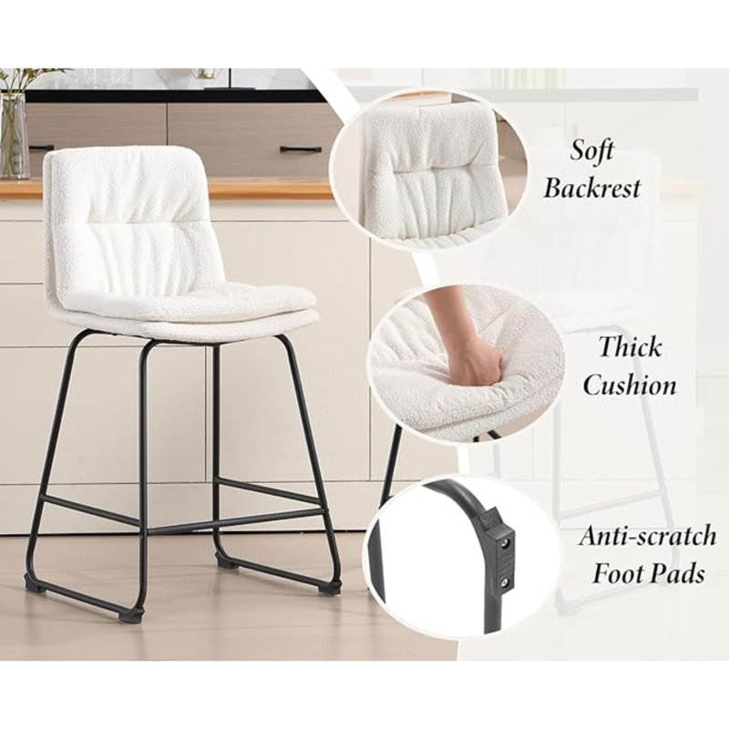 Upholstered Counter Stool with Metal Frame