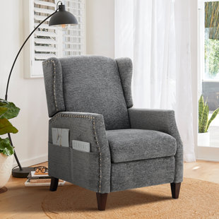 Nail-head Upholstered Push Back Recliner With Storage Pocket