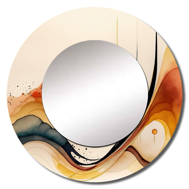 «Sinaed Burnt Orange Waves Abstract V», miroir décoratif minimaliste, grand miroir mural rond orange, impression d'art en métal