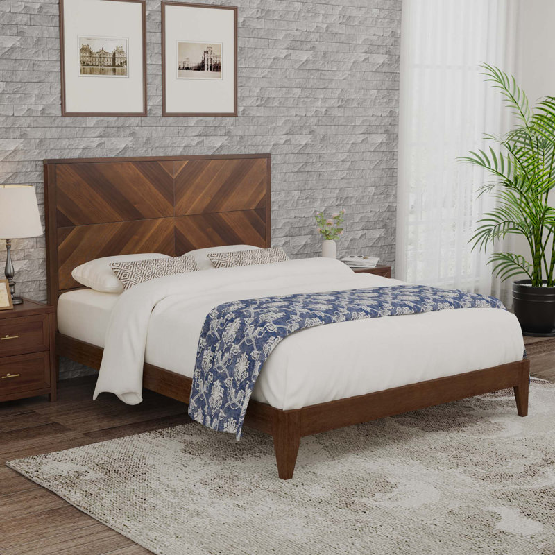 Mid-Century Modern Platform Bed Wood Slat Support With No Box Spring Needed, King
