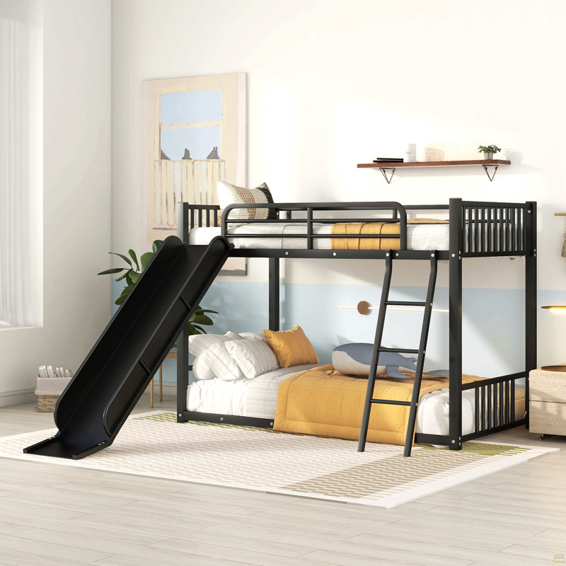 Metal Bunk Bed With Slide, Watsons Over Watsons, Black