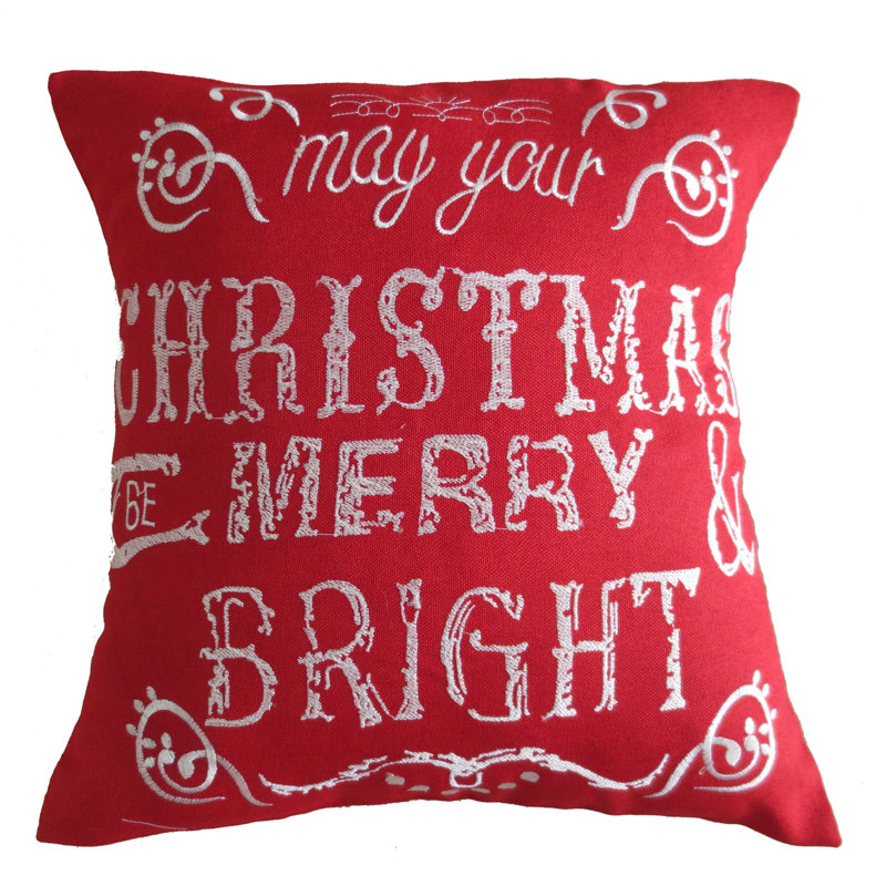 Christmas Greeting Embroidered Pillow Cover