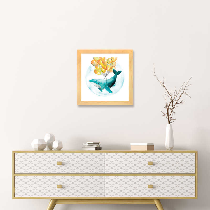 Baleine magique I - impression, Blanc, H 16 po x l 16 po x p 1 po, Papier avec cadre beige