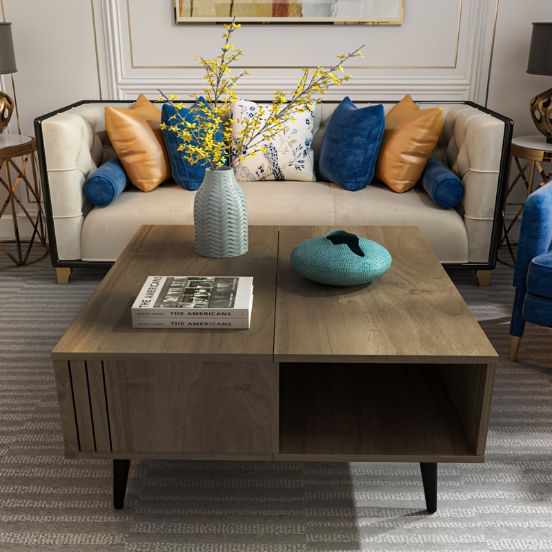 Aidtya Coffee Table with Storage, Walnut, Walnut/Black