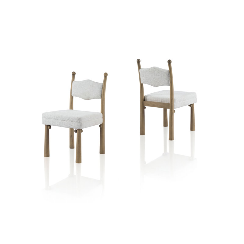 Chaise Kenyatta Bol Sant, Blanc peluche, Bois jaune clair, 2