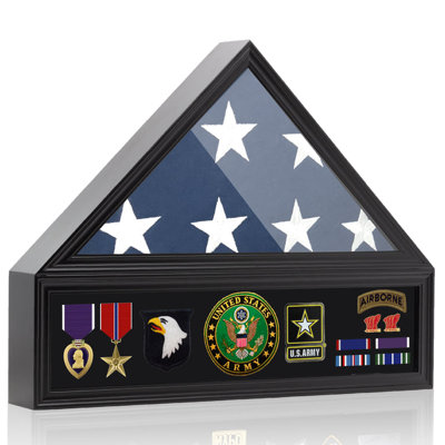 Medium Military 21'' H x 27'' W Solid Wood Display Case