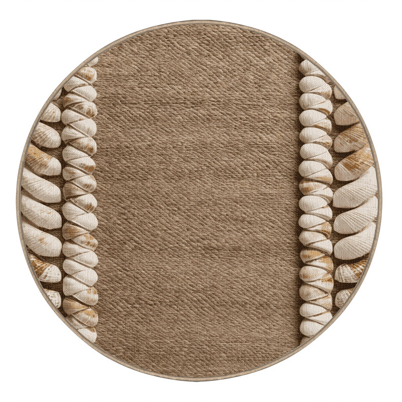 Washable Whelk Shell Border Coastal Area Rug, Runner 2' x 4'