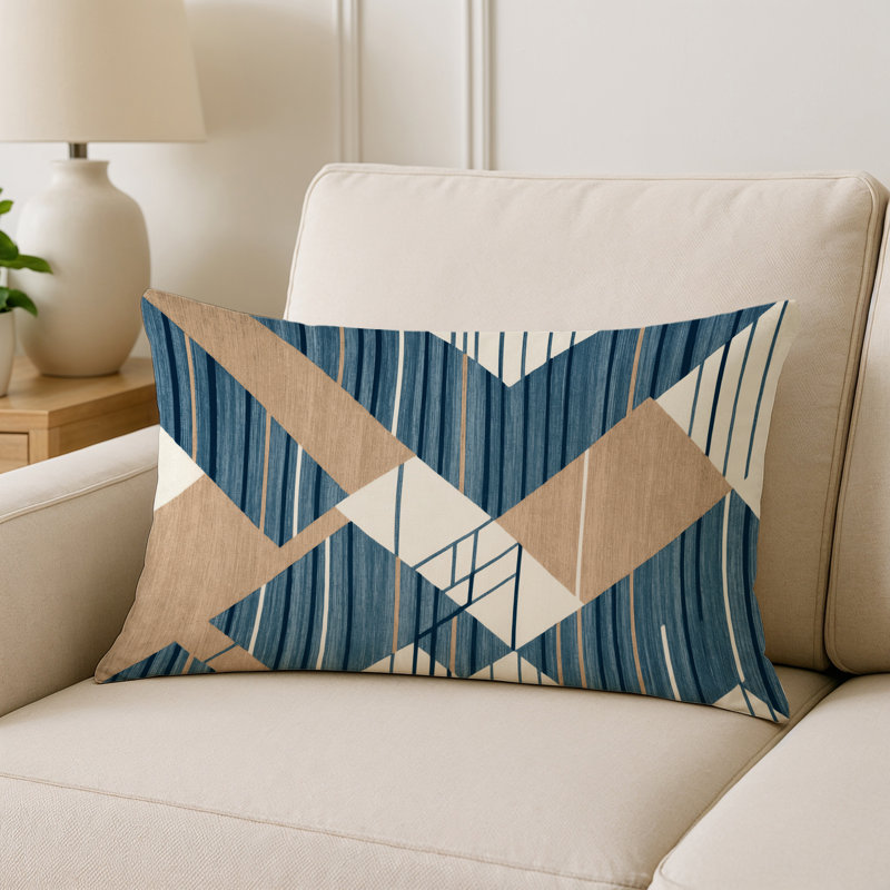 Coussin d'intérieur et d'extérieur, Rectangulaire H 20 po x l 14 po, Forme géométrique bleu marine