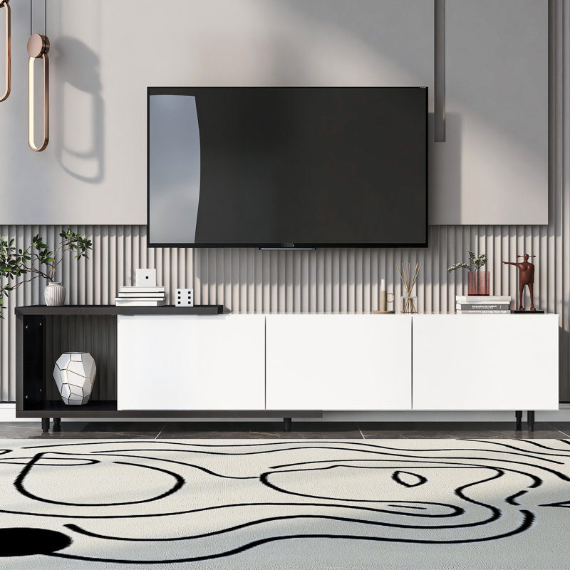 Meuble télé moderne et extensible pour téléviseur de 80 à 89 pouces, 70,1 po à 100 po, meuble télé noir et blanc 80+, réglable de 100 po et plus