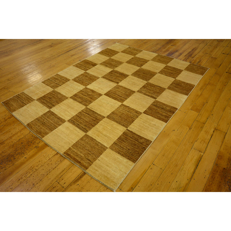Tapis de zone en laine beige/brun 4 pi 11 po x 6 pi 5 po one-of-kind à la main noué la Nash