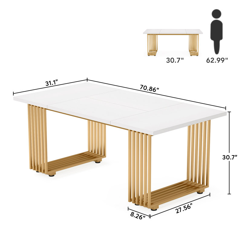 Unfinished Metal Base Dining Table, White, Gold