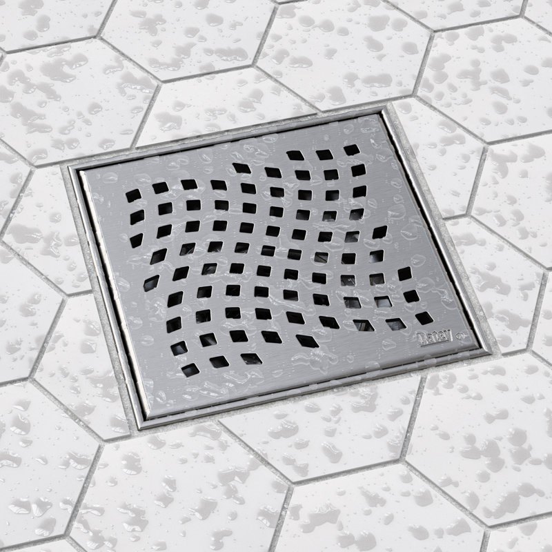  Drain de douche carré en acier inoxydable avec couvercle à motif de vagues Oatey® Designline ™ 6 po x 6 po, 6 po x 6 po