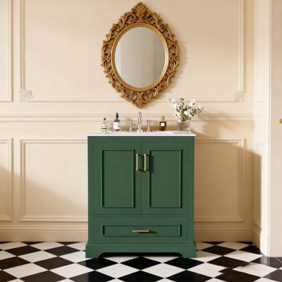 Meuble-lavabo moderne de 30 pouces avec lavabo en céramique, structure en bois massif et solutions de rangement organisées pour les espaces compacts