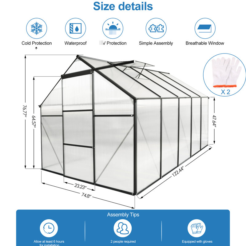 Large Outdoor Greenhouse 6X10 Ft With Adjustable Roof And Spacious Interior All Year Polycarbonate Ventilation Seasons Outdoors