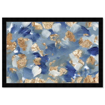 Blue And Gold Abstract Paint Brush by Oliver Gal - Print