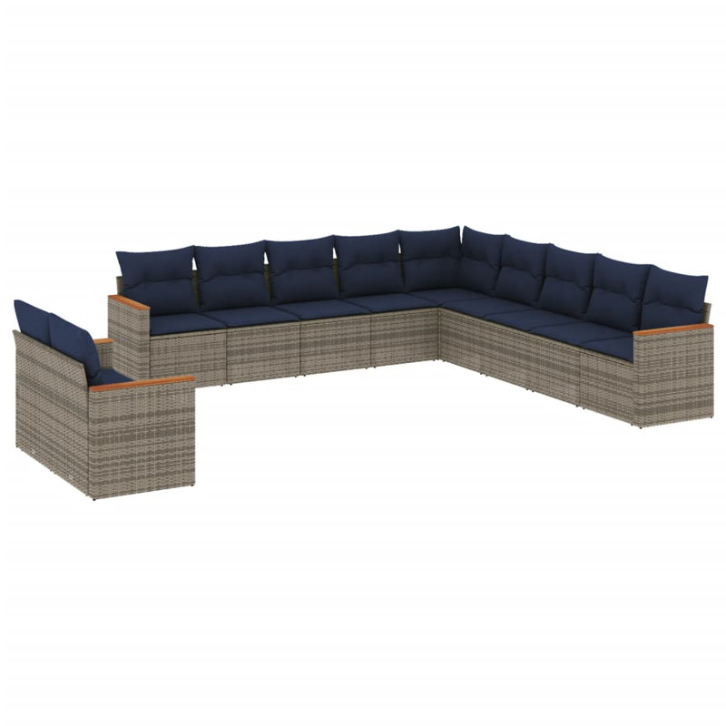 Latitude Run® 11 Piece Patio Sofa Set With Cushions Black Poly Rattan, Gray, Navy Blue