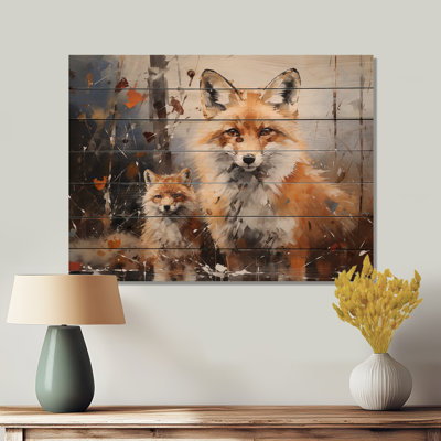 Haniel Animal Rusty Red Fox - Animals Wood Print On Natural Pine Wood