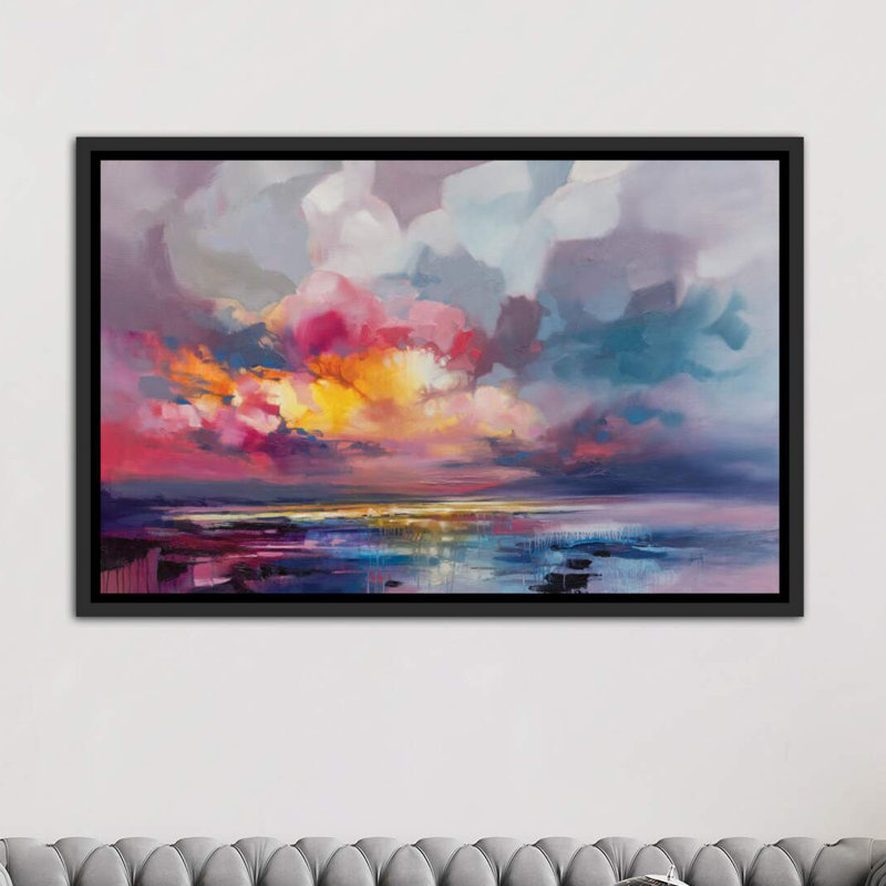 « deplacement » par scott naismith-reproduction d’art, H 40 po x l 60 po x P 1,5 po, Toile avec cadre noir patiné