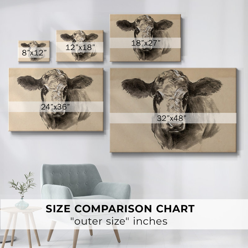 Toile tendue I-Gallery Charcoal Cow, H 12 po x l 18 po