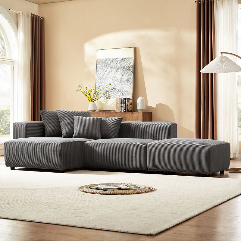Canapé modulaire gris en velours côtelé gris, style moderne, Gris