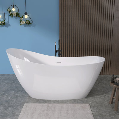 51" Acrylic Freestanding Bathtub Contemporary Soaking White Tub With Overflow And Drain