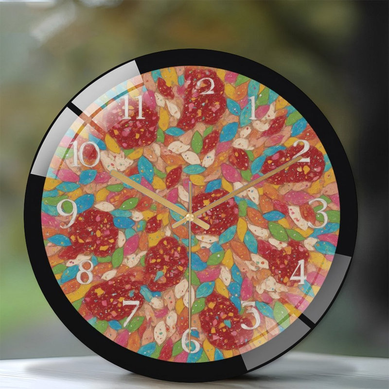Horloge-chiffres-pétales-rouges-art moderne 12 po
