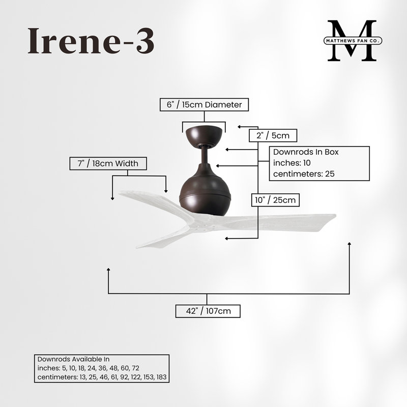 60" Irene Paddle 3 Blade Ceiling Fan, Textured Bronze, Matte White, 42"