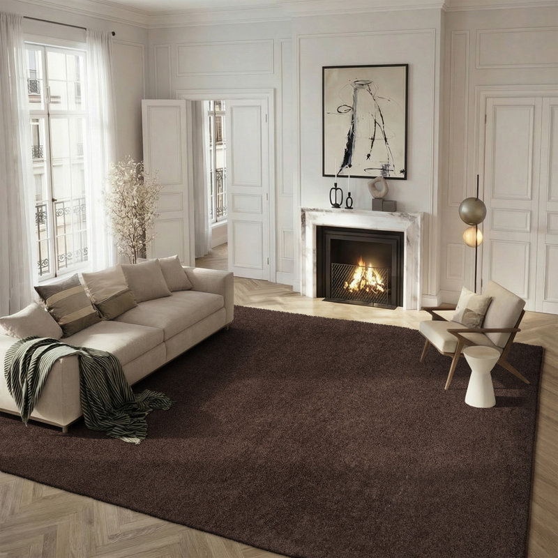 Tapis à poil long performance de couleur unie Rizco, Carré 4 pi