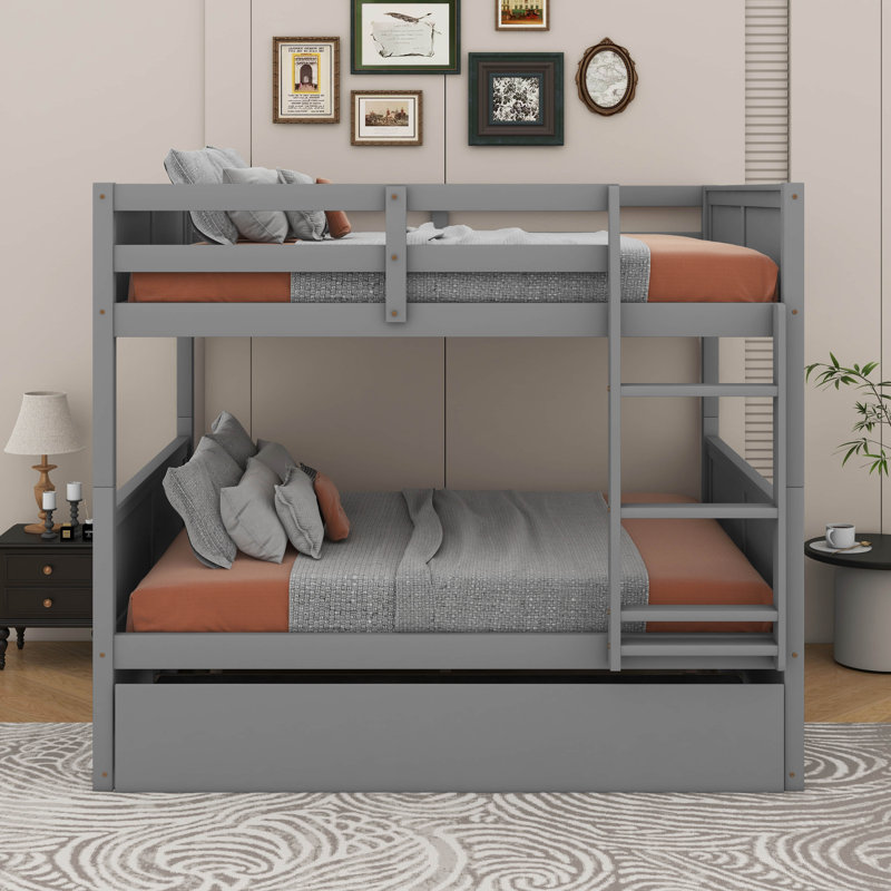 Lit double superposé au dessus d'un lit double avec lit gigogne, Gris