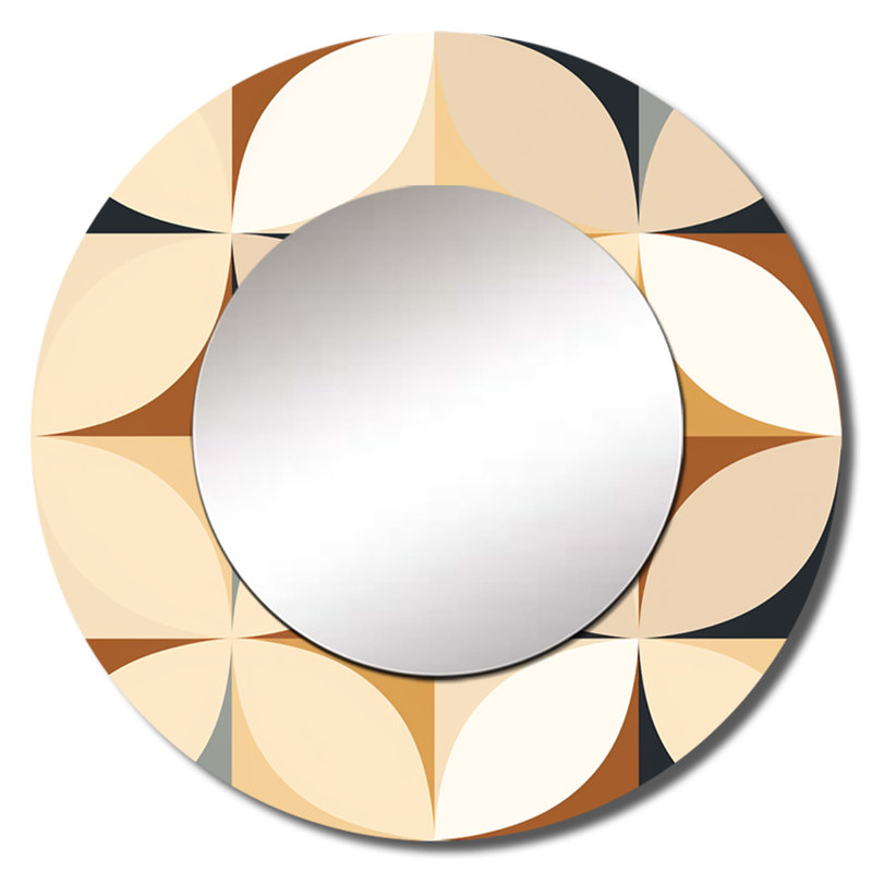 Geometric Harmony - miroir décoratif géométrique, miroir mural rond brun, impression d'art en métal, 23 po x 23 po
