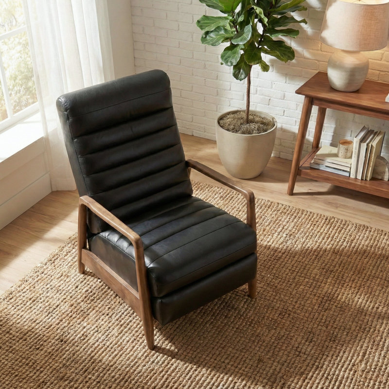 Fauteuil inclinable 28 po Mid-Century, Noir