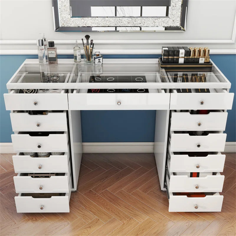 13-Drawers Glossy Makeup Vanities, White