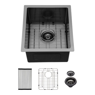 Évier noir 15 po x 17 po x 10 po en acier inoxydable de calibre 16, finition, coin arrondi R10 pour optimiser l'hygiène et l'espace