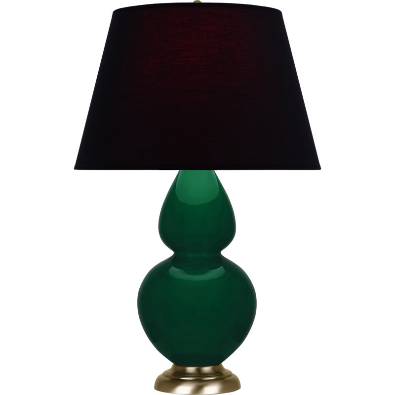 Lampe de table double gourde en céramique, Noir / Rouge, Jungle glacé / laiton, Laiton
