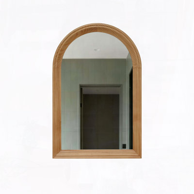 Arched Wood Framed Wall Mirror – 35.43"H x 23.62"W, Natural Oak Finish