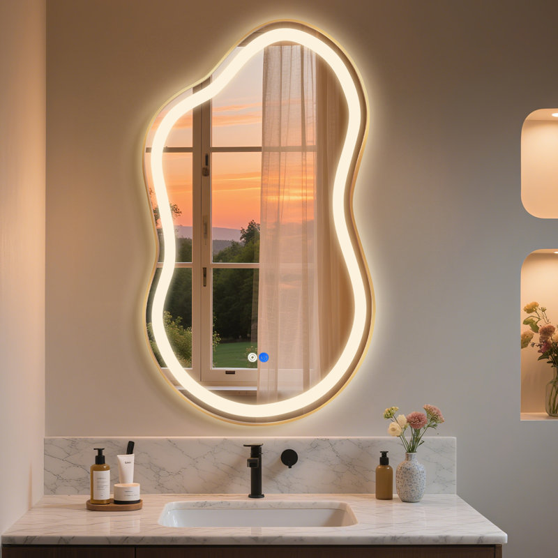 Miroir de salle de bain à DEL avec 3 couleurs de température et lumière à intensité variable, Doré, 36 po x 24 po