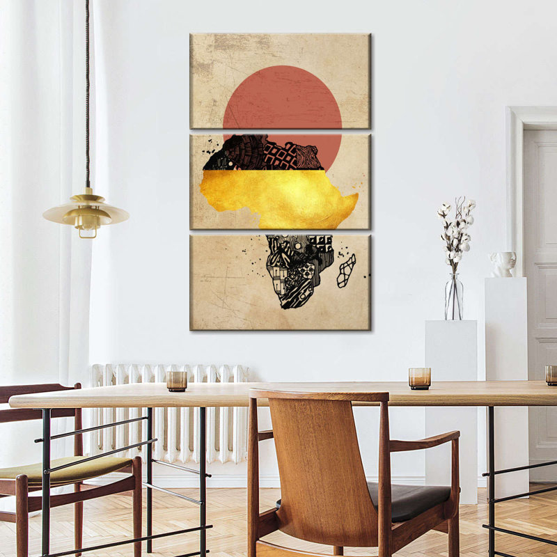 " Abstract Map Of Africa " 3 - Pieces, 23" H x 14" W x 1" D