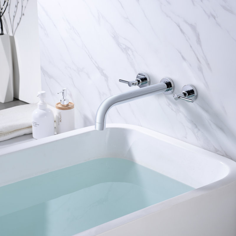 SUMERAIN High Flow Bathtub Faucet,  Extra Long Spout Double Handle Wall Mounted Tub Filler, Chrome, Lever Handle
