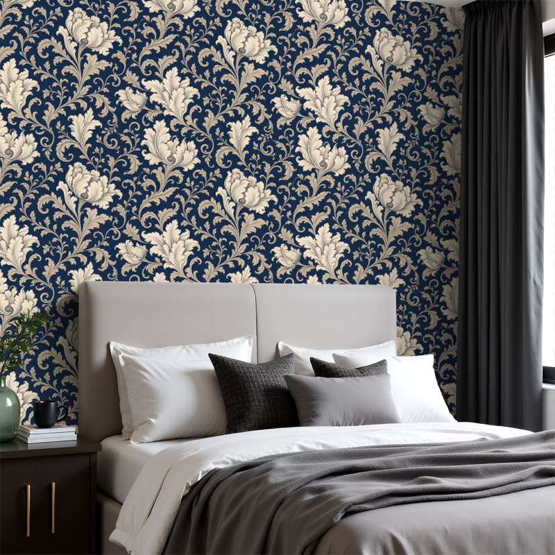 Panneau adhésif pelez et collez floral rétro damassé crème l 23,6 po x H 118 po auto-adhésif, 117.96" L x 23.6" W