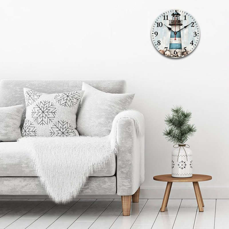 Décoration murale horloge ronde 12 po x 12 po Coastal Blue White