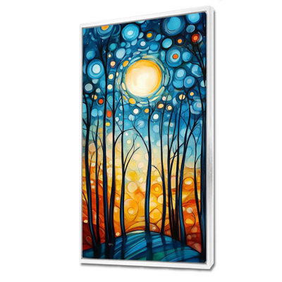 «Blue Yellow Moonlight Summer Forest Walk IV», art mural encadré rustique bleu, impressions sur toile sereines
