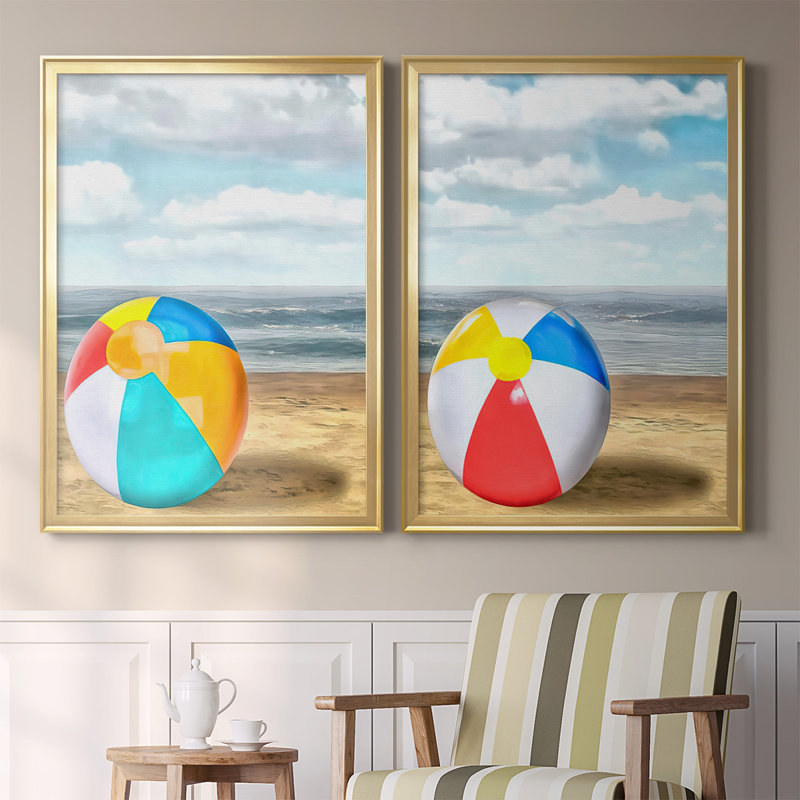 Beach Ball I - ensemble de 2 reproductions d'art sur toile encadrées, H 42,5 po x l 61 po x P 1,25 po, Or