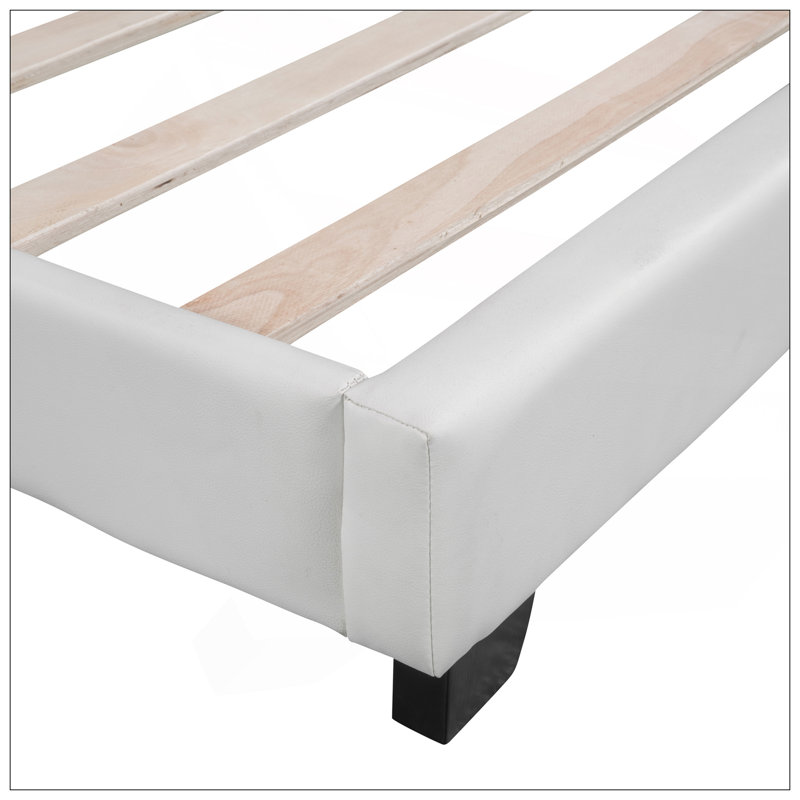 Lit plateforme tapissier en similicuir avec ornement en lapin, Lit simple, Blanc
