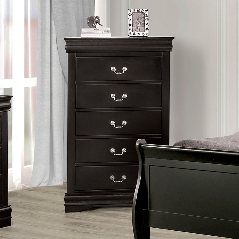 Commode à finition cerisier foncé 1pc avec tiroirs en queue d'aronde, Noir