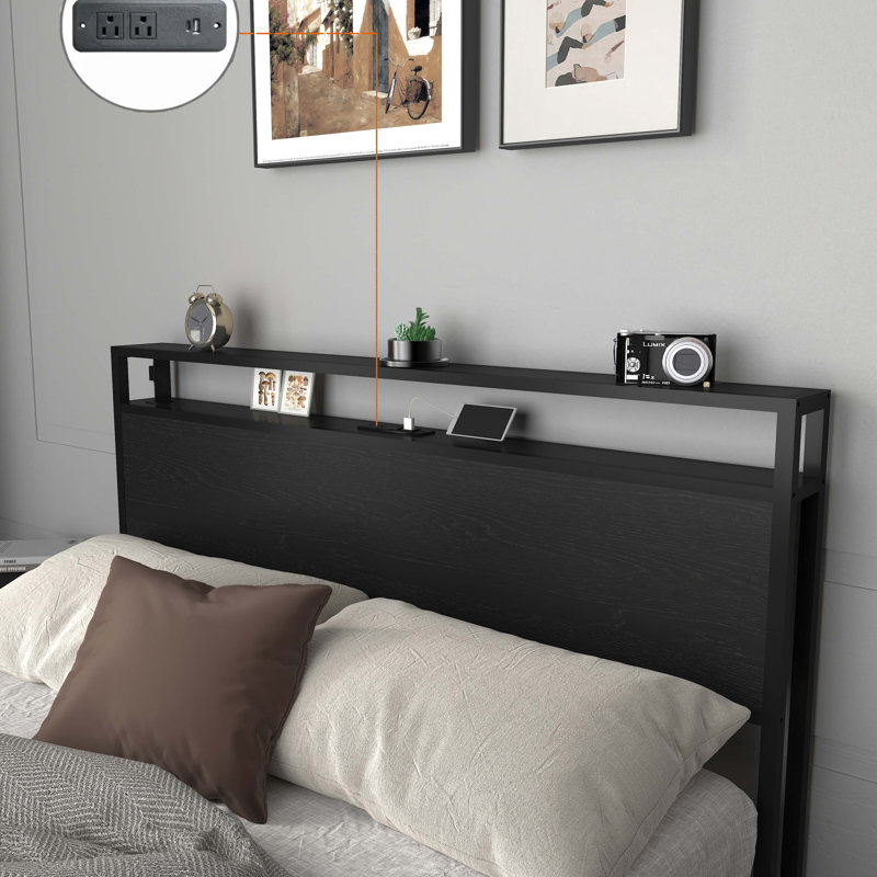 Full Bed Frame With Storage Headboard, Built-In Charging Station, Easy Assembly, No Box Spring Needed, Solid And Stable, Full